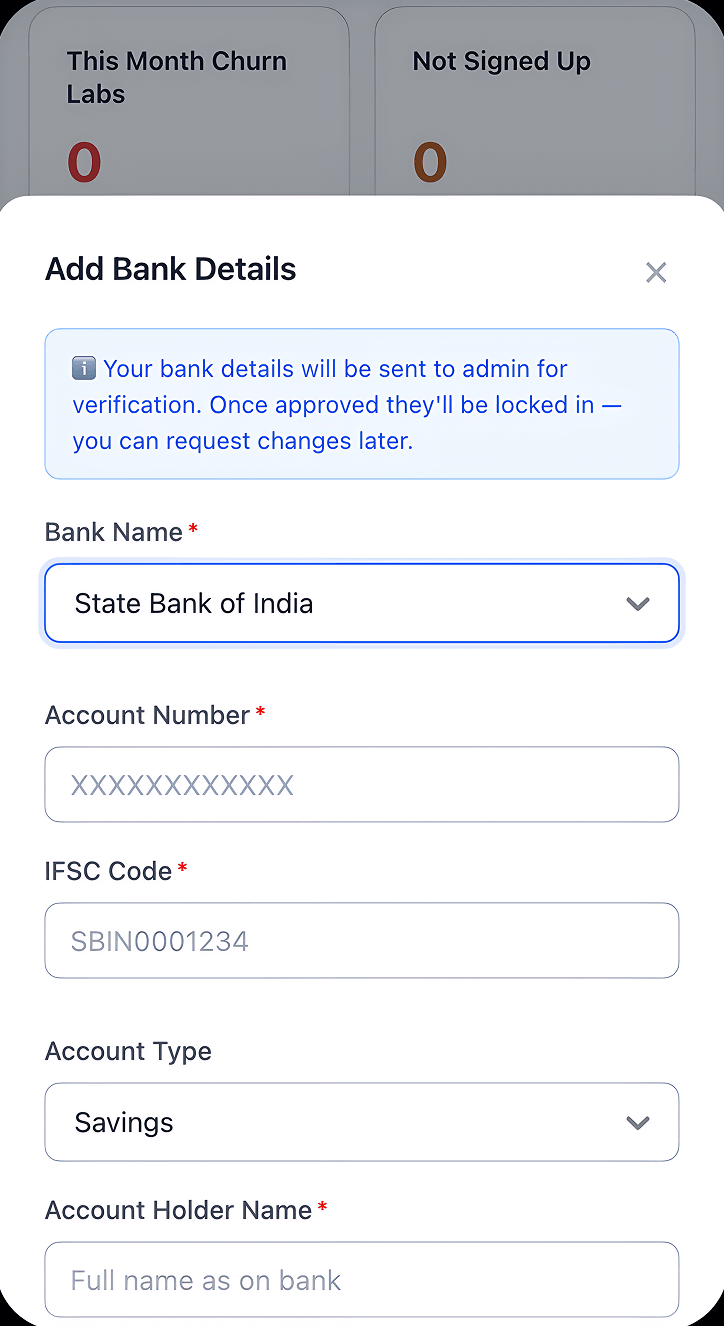 Bank details form
