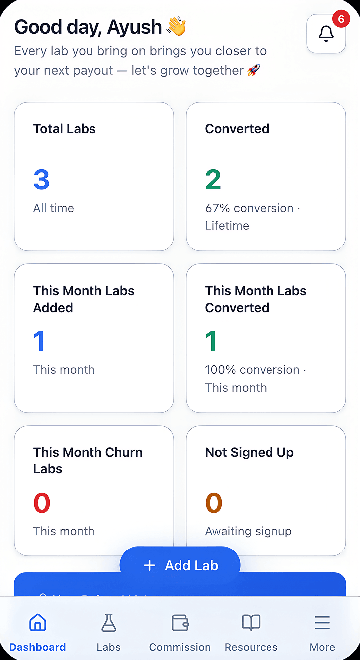 Flabs Partner App dashboard